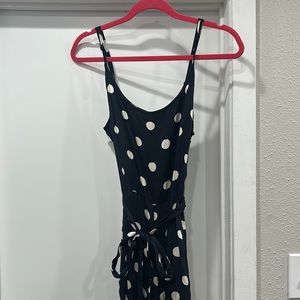Billabong Navy and White Polkadot Jumpsuit w/ Ruffle Bottoms